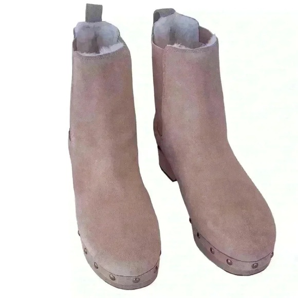 J. Crew Women Faux Fur Lined Clog Boots Size 8.5 Suede Chelsea Light Pink - Picture 2 of 13